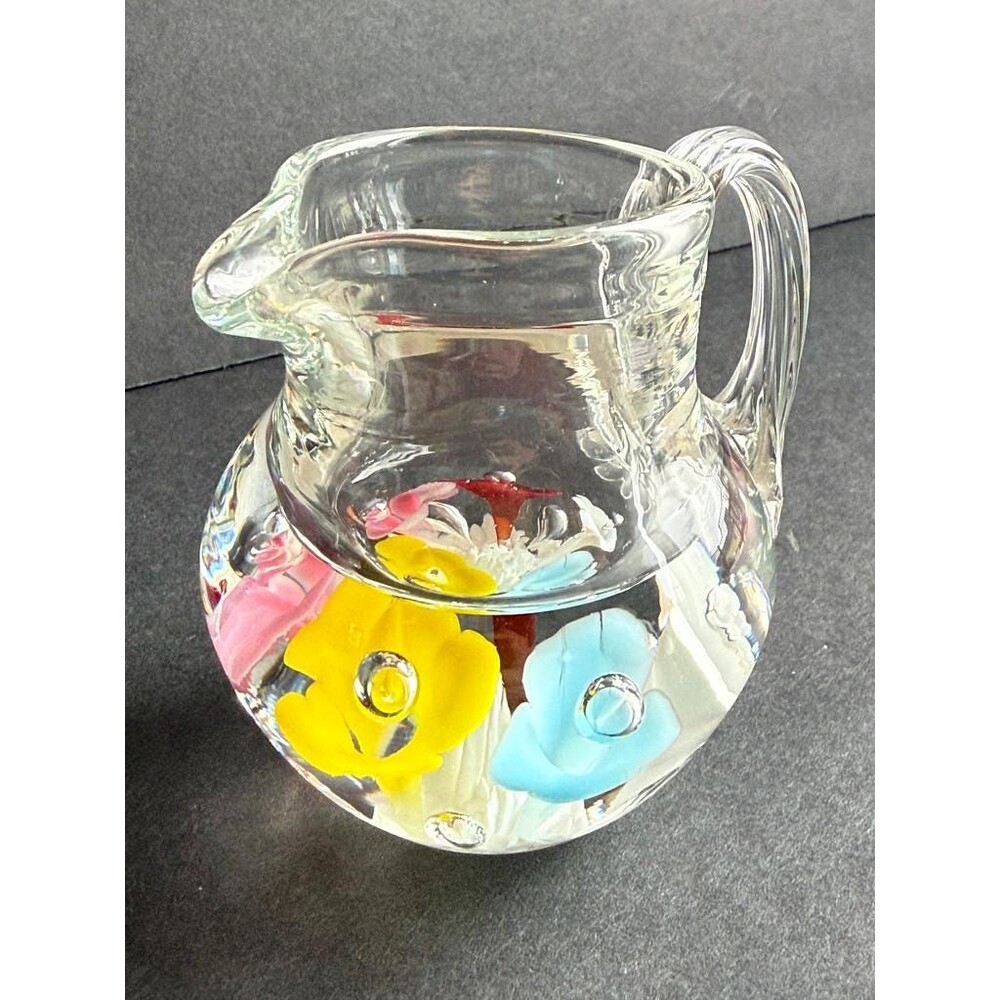 Hand Blown 13.44 oz Glass‎ Paperweight – Controlled Trumpet Flowers & Bubbles